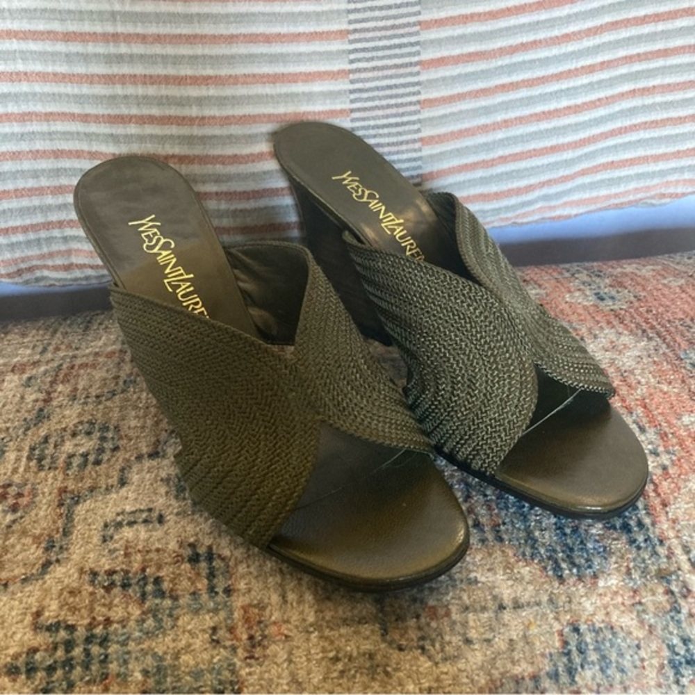 VTG Yves Saint Laurent Green Wedge Heels Size 9